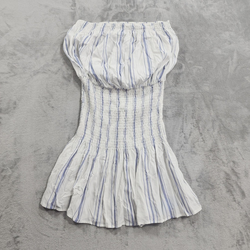 NEW Cupshe Swim Cover Up Womens M White Blue Stripe Strapless Ruffle Dress Beach
